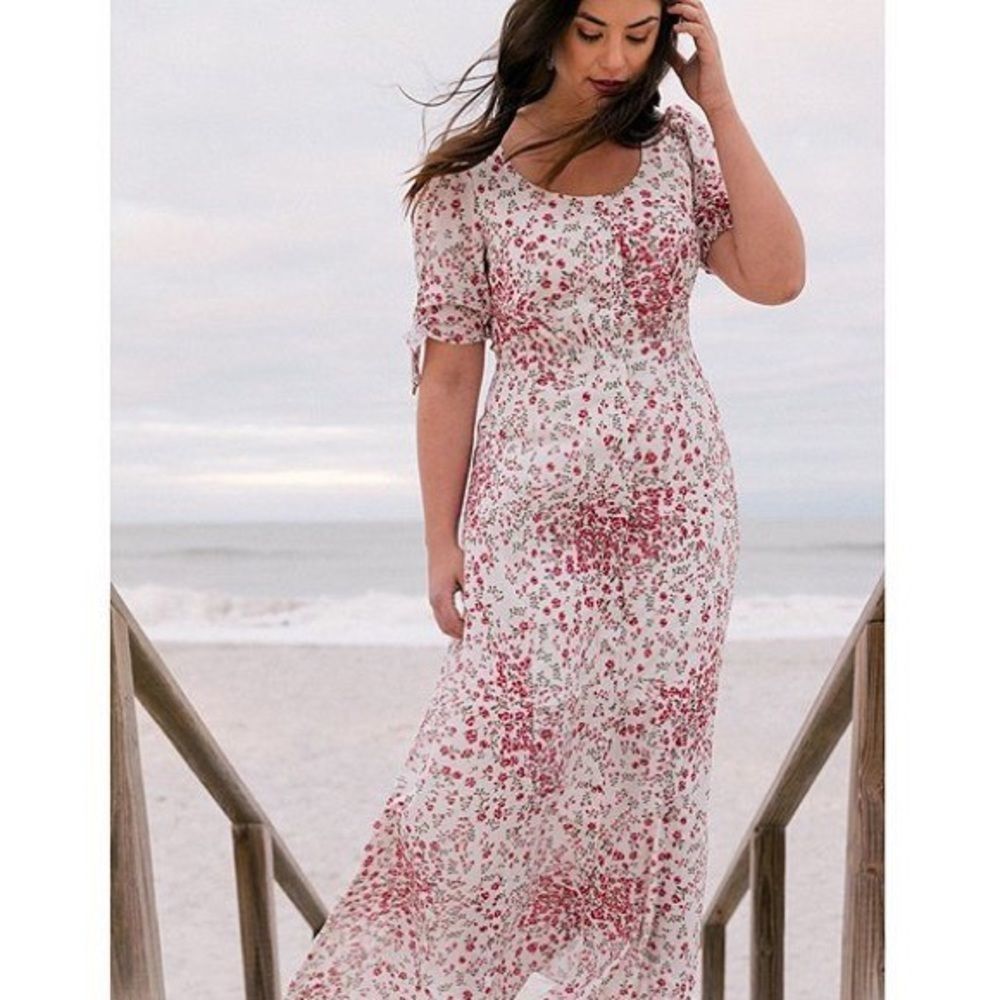 Gal Meets Glam Brigitte Floral Tie Pink Maxi Dress NWT